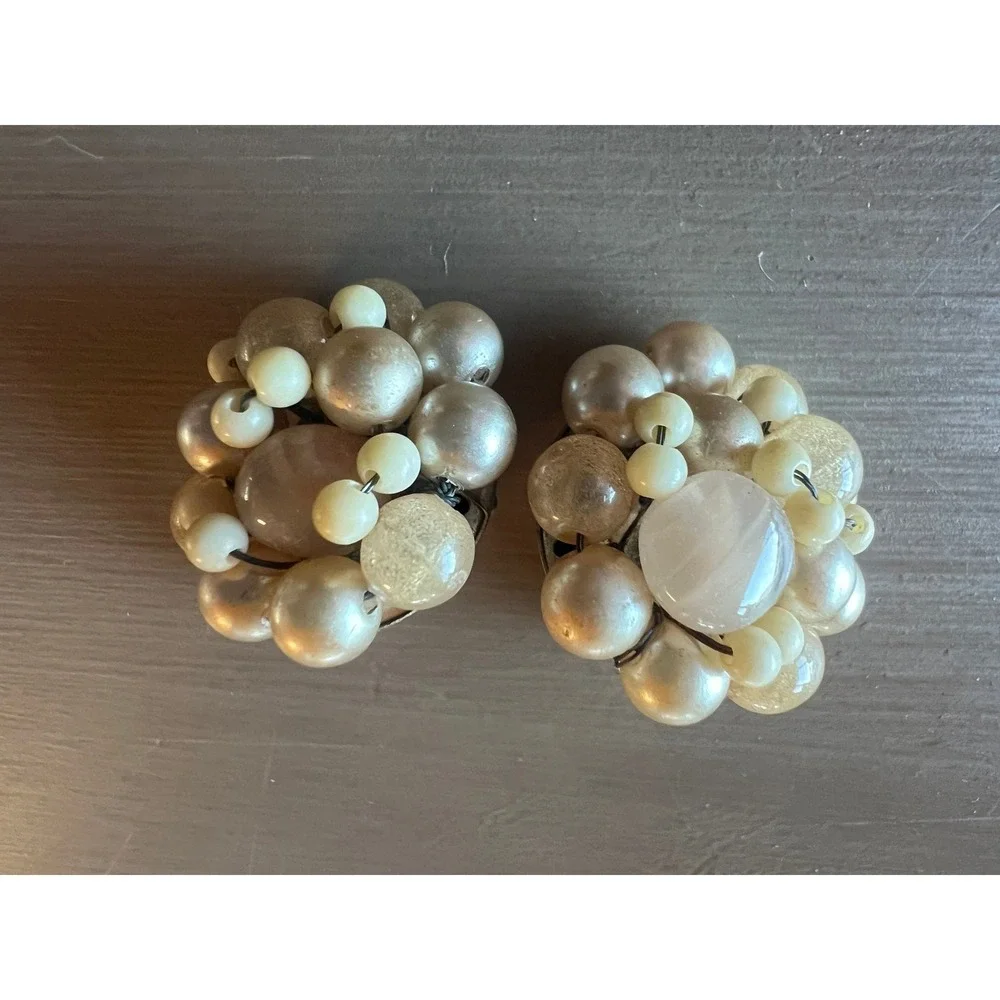 Vintage Cluster Clip-On Earrings 3 Pair Set Black Gold Cream West Germany Japan